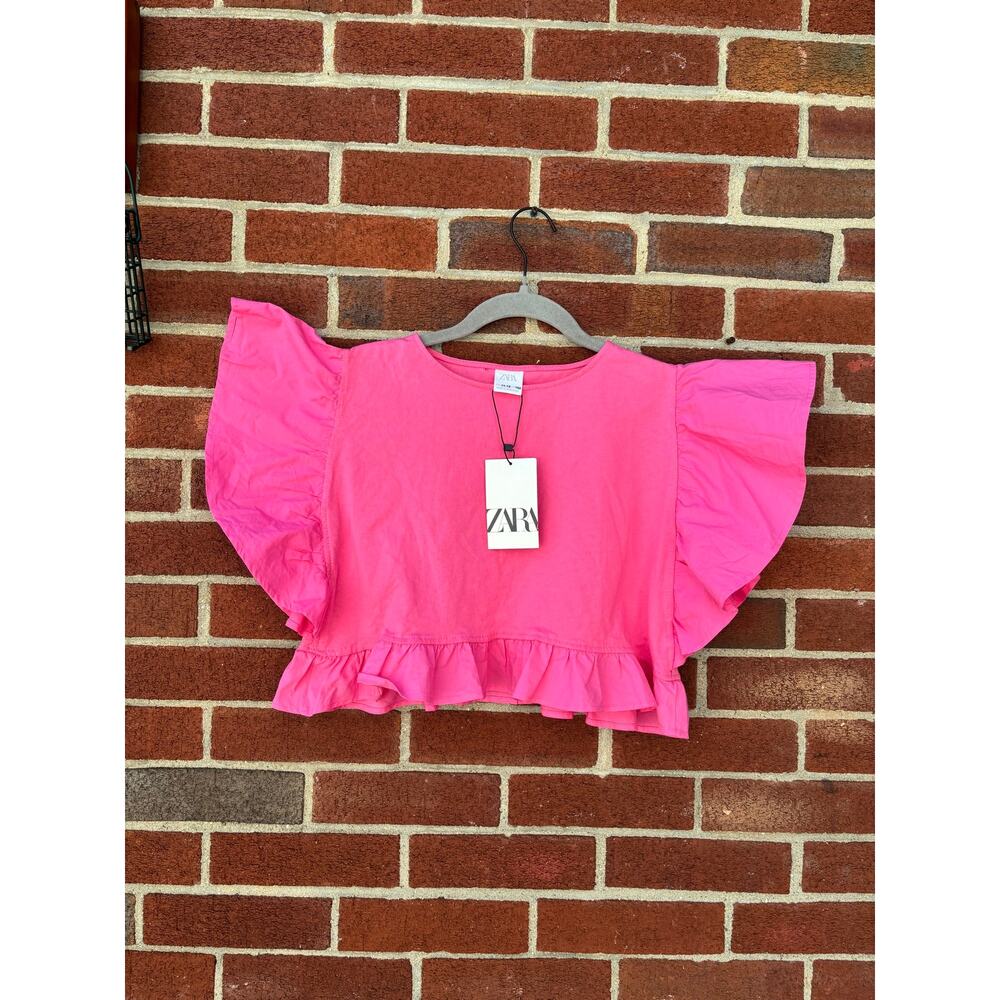 NWT Zara Girls Pink Flutter Sleeve Ruffle Hem Top Size 11-12 Years 152cm - Picture 2 of 8